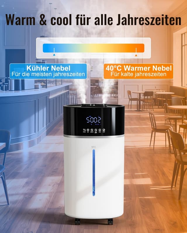 Detalle de Luftbefeuchter Große Räume 18L mit Warm- & Kaltnebel, Extended Tube und Fernbedienung (bis 200 m²) – Weiß