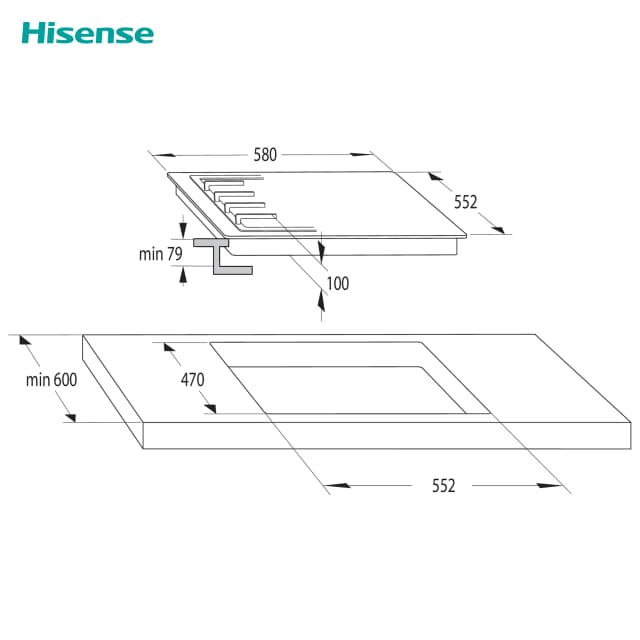 Detalle de Hisense GG633B placa de gas 3 quemadores