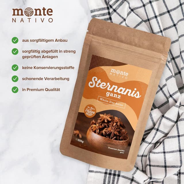 Detalle de Sternanis ganz Monte Nativo (250 g) – Star Anise zum Kochen, Backen & Würzen