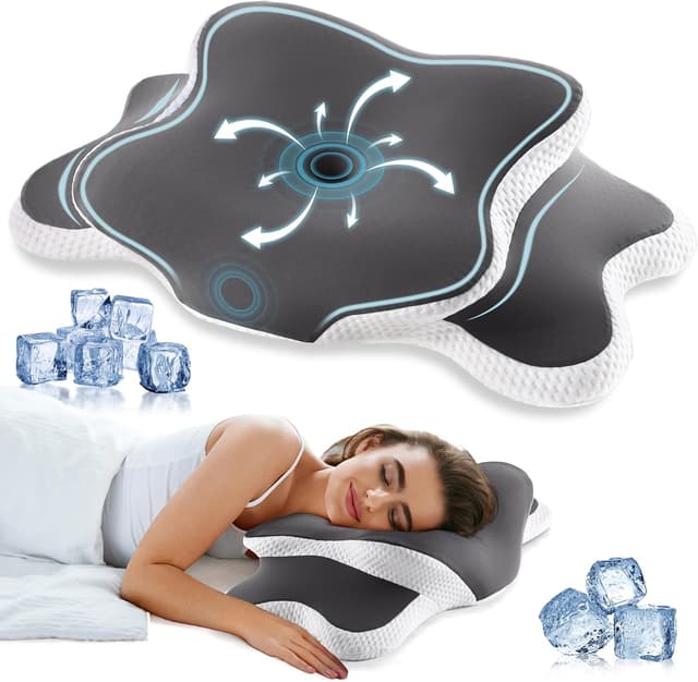 Detalle de YunNasi Memory Foam Kissen mit ergonomischer Nackenstütze und kühlender Eisseide-Bezug