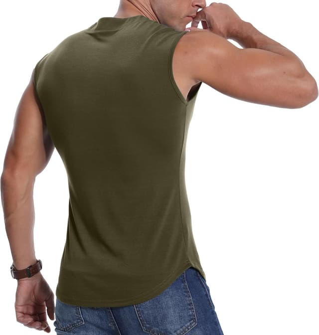 Detalle 2 de PCEAIIH Men’s Sleeveless Henley Vest Sports Tank (65% rayon / 35% polyester) – slim fit running & gym top