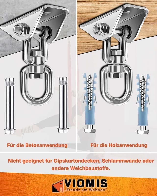 Detalle de Viomis Deckenhaken Komplettset mit 360° Drehhalterung & Schwingfeder (bis 450 kg)