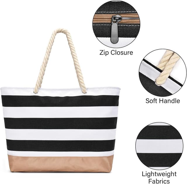 Detalle de oscaurt Strandtasche Tote Bag mit Reißverschluss – große wasserdichte Shopper für Bad, Reise & Alltag