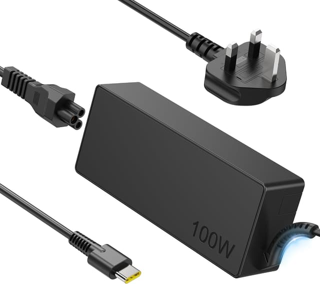 Detalle de Universal 100W USB-C laptop charger (UK plug) with USB-C PD 3.0 for MacBook, ThinkPad, Dell, HP and more