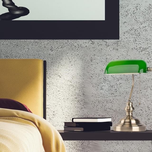 Detalle de Lampe de banquier verte JCPYIUL avec interrupteur à tirette en laiton vintage (E27) pour bureau et lecture