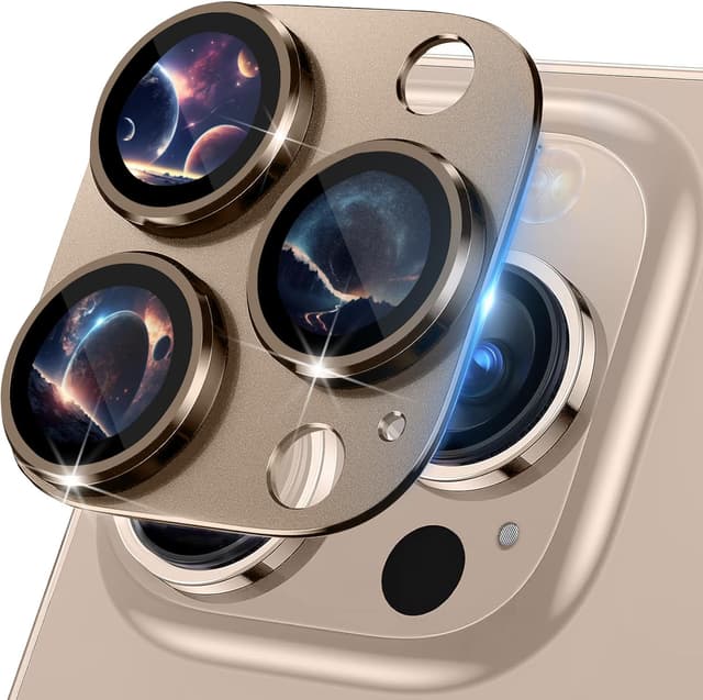 Detalle de MiKoyi Kameraschutzfolie für iPhone 16 Pro / iPhone 16 Pro Max (Aluminiumlegierung & gehärtetes Glas), Dunkelbraun