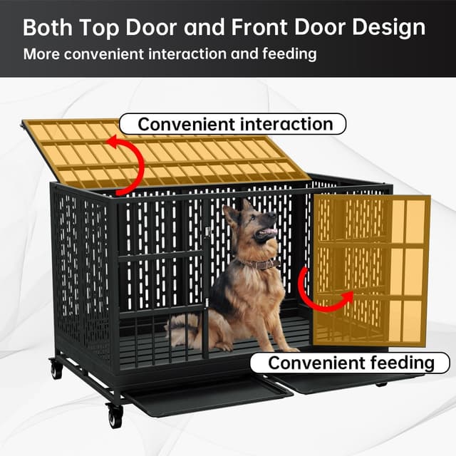 Detalle de Snuowu 38 Inch Heavy Duty Dog Crate with Wheels (Folding Metal, Removable Tray) for Large & Medium Dogs