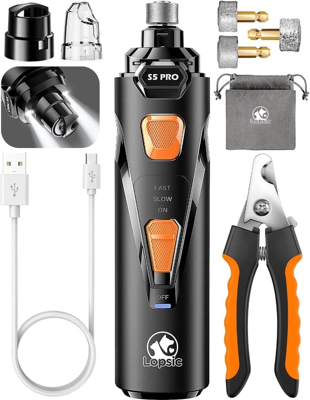 Detalle de Whisper Quiet Dog Nail Grinder with 4 LED Lights, 3-Speed Rechargeable Grooming Kit (with 3 Grinding Bits)