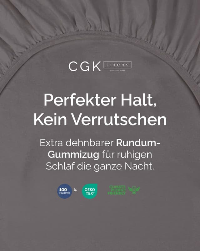 Detalle 2 de CGK Unlimited Spannbettlaken 200x200 cm Dunkelgrau – extra tief für Matratzen bis 40 cm (16")