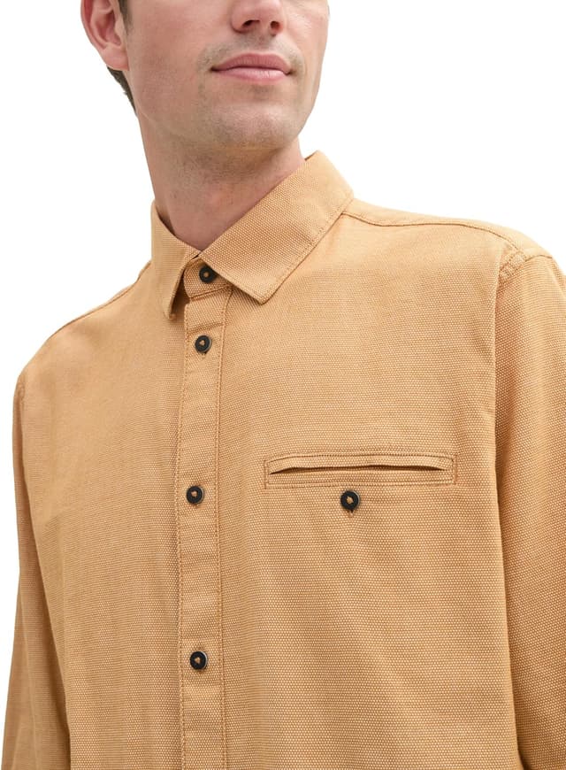 Detalle de TOM TAILOR 1043804 Camicia da uomo in cotone elastico effetto dobby con tasca sul petto