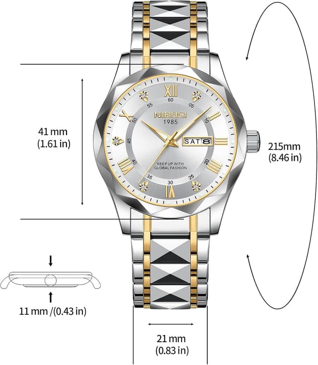 Detalle de NIBOSI Orologio da polso da uomo analogico al quarzo in acciaio inox impermeabile