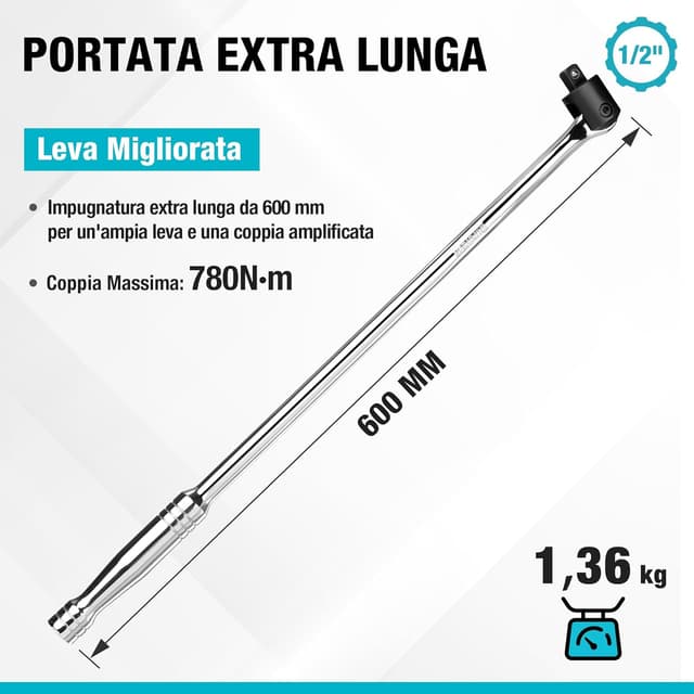 Detalle de DURATECH barra di rottura da 1/2" da 600 mm con testa flessibile 240°