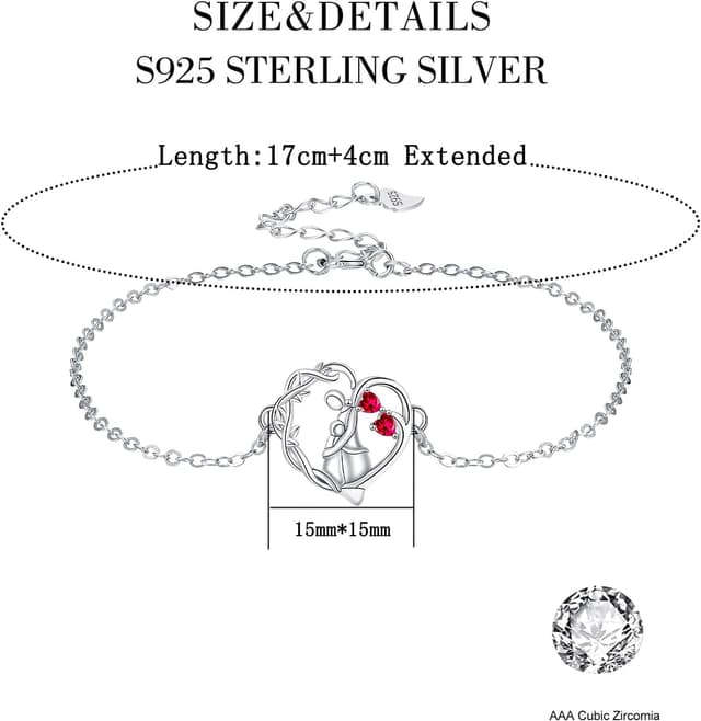 Detalle de Bracelet femme Yinsen en argent sterling 925, réglable avec pendentif cœur