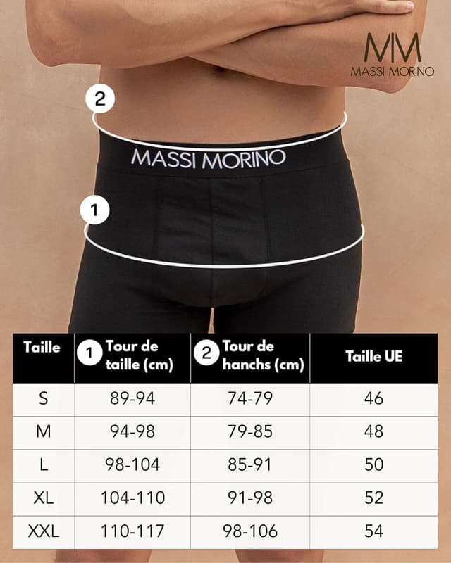 Thumbnail 6 de Boxers homme en coton sans étiquette (lot de 6 ou à l’unité) Massi Morino – noirs, ceinture élastique, S à XXL