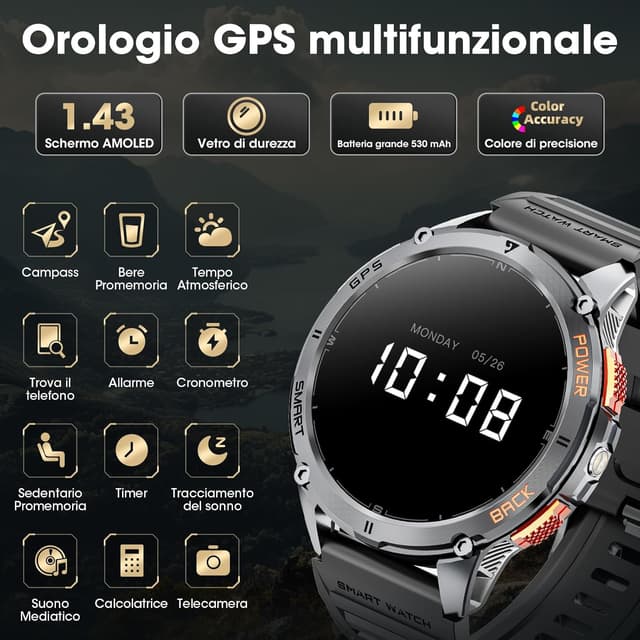 Thumbnail 6 de GPS smartwatch uomo 1,43" AMOLED militare