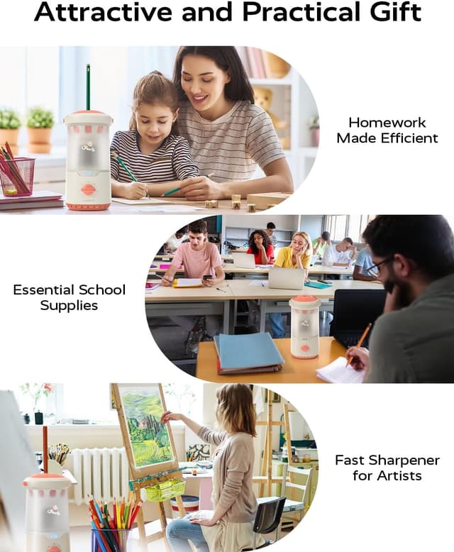 Detalle 2 de JUPITEARTH Electric Pencil Sharpener for Kids (Hands-Free, Rechargeable, Spaceship design) – Fits 6.9–11mm pencils