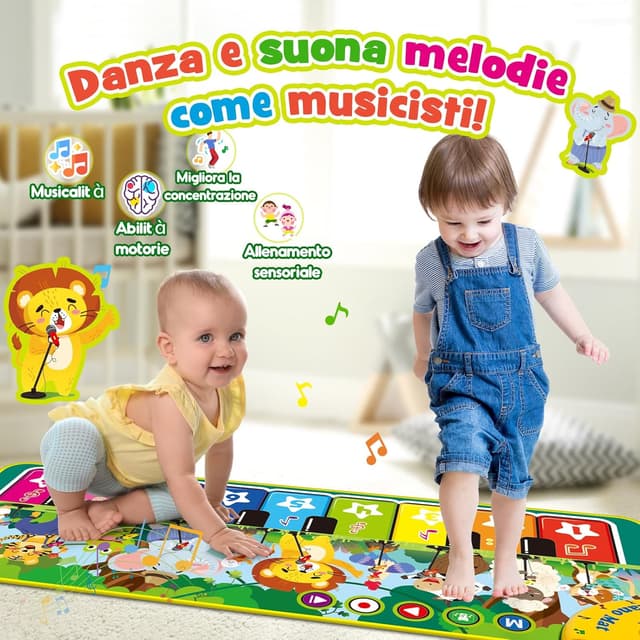 Detalle de Dromlag Tappeto Pianoforte 10 animali 🎹