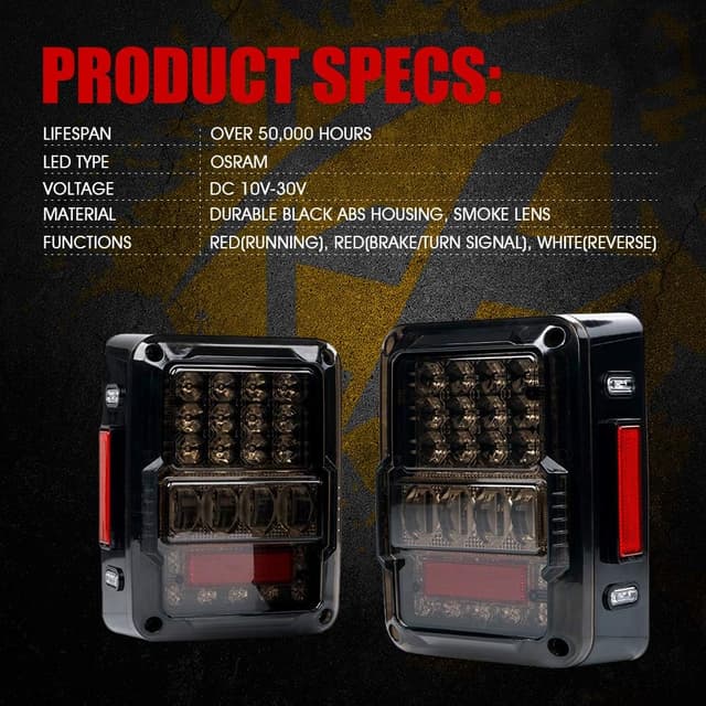 Thumbnail 6 de Xprite 4D Smoked LED Tail Lights for 2007–2018 Jeep Wrangler JK/JKU (Plug & Play, DOT Approved)