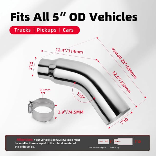 Thumbnail 4 de 5 Inch Diesel Exhaust Tip Elbow Tip 7 Inch Outlet