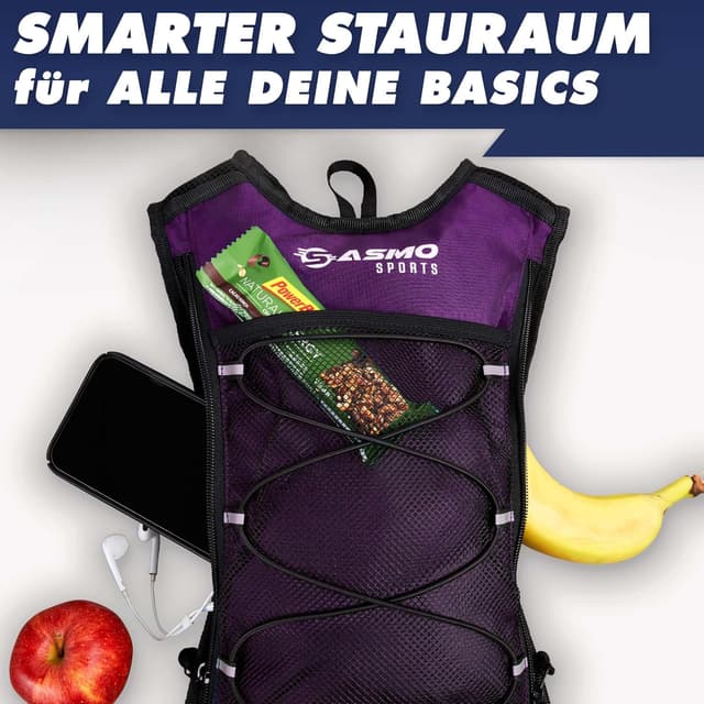 Detalle de SASMO Sports Trinkrucksack Beere mit Thermofach – Laufrucksack mit Trinkblase (2 l) & Reflektoren