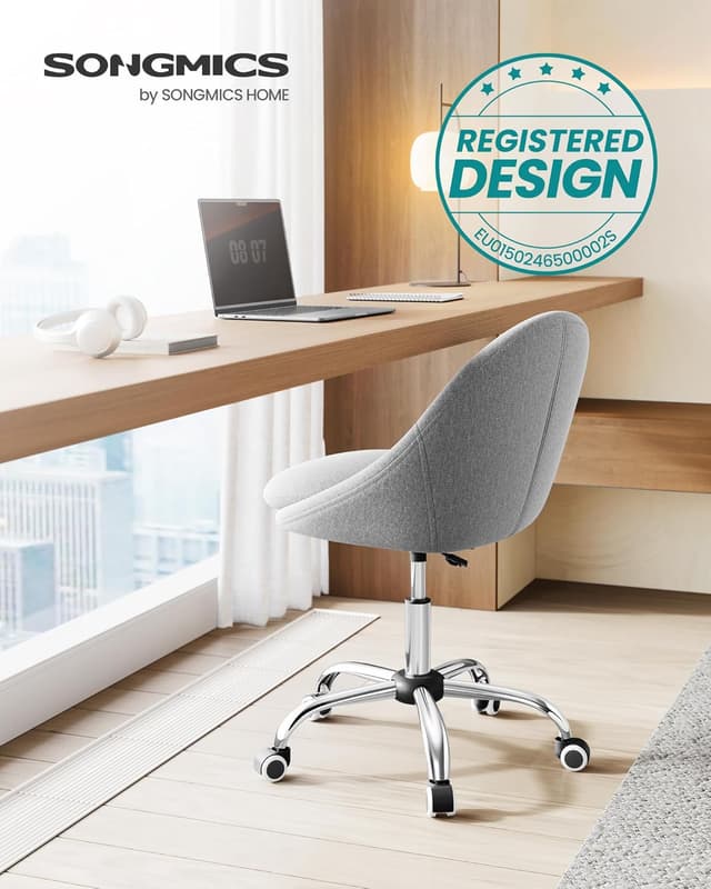 Detalle de SONGMICS Sedia da Studio OBG020G01 girevole 360° in cotone-lino, regolabile in altezza, grigio tortora