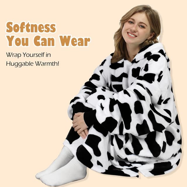 Thumbnail 3 de Catalonia Classy Long Soft Hoodie Blanket Cow Print 🧣