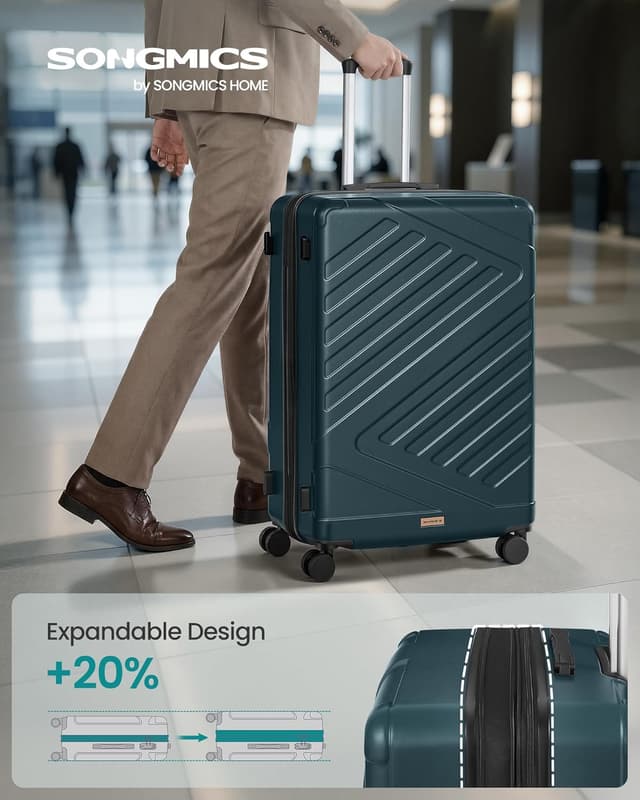 Detalle 2 de 28 Inch SONGMICS hard shell suitcase (TSA lock, 4 double spinner wheels, expandable) – Slate Teal RLP003C101
