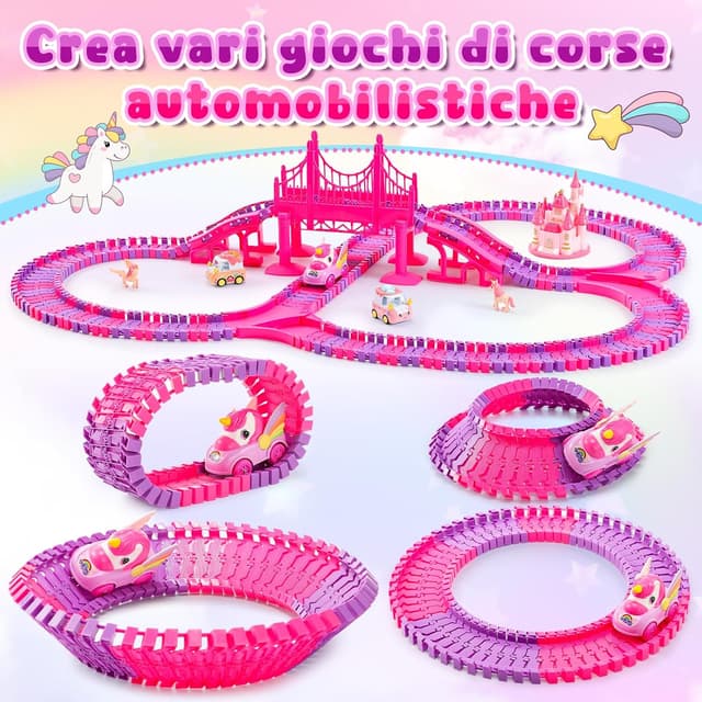 Detalle de iKidiki Unicorno Bambina: set pista macchinine con castello magico e 200 pezzi (3–8 anni)