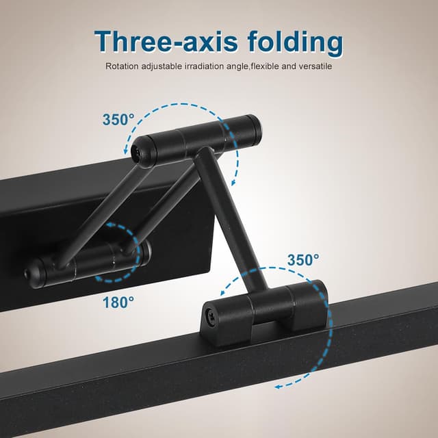 Detalle 1 de Pasoar LED Spiegellampe fürs Badezimmer 40 cm, drehbar & klappbar, IP44, 12 W, Cool White 5.500 K, schwarz