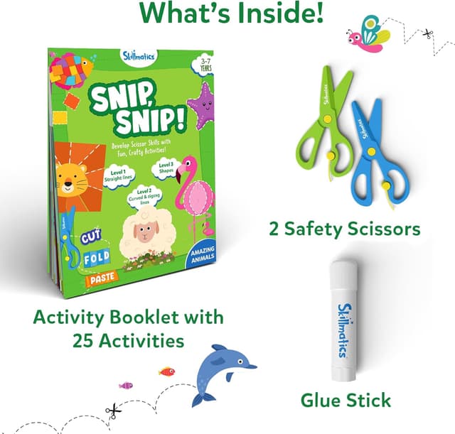 Detalle 2 de Skillmatics SNIP, SNIP! Scissor Skills Activity Book with Child-Safe Scissors & Felt Craft Kit (Ages 3–7)