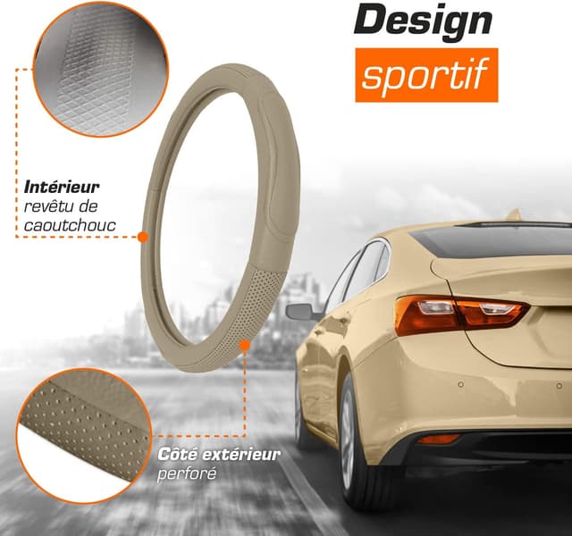 Detalle de Upgrade4cars Couvre-volant universel beige en simili-cuir (37–39 cm)