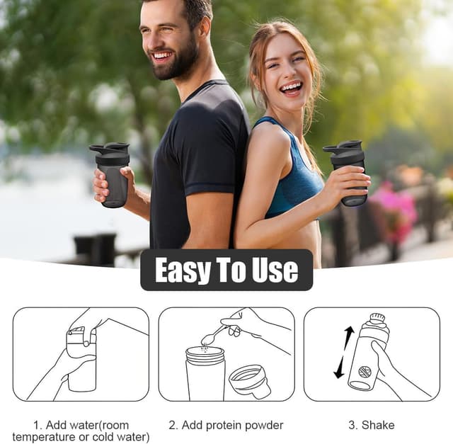 Detalle de Protein Shaker (2er-Set, 400 ml) mit Mixball und Messskala – BPA-frei, auslaufsicher, schwarz+weiß