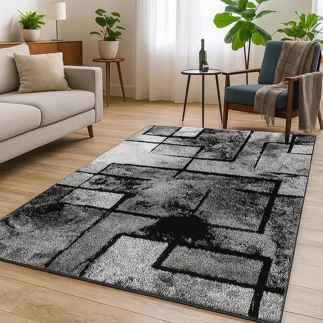 Detalle 2 de TT Home tapis salon chambre adulte à poils ras gris 60 x 110 cm motif géométrique