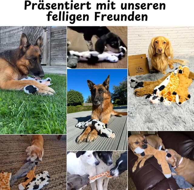 Detalle 2 de Nocciola 2er-Set Hundespielzeug ohne Füllung mit Quietscher – Kuh & Reh