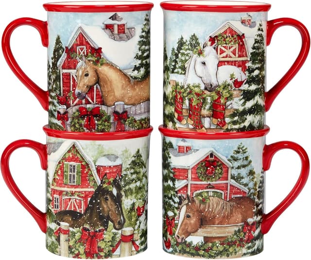 Detalle de Certified International Homestead Christmas 16 oz Mugs (Set of 4) in Durable Earthenware