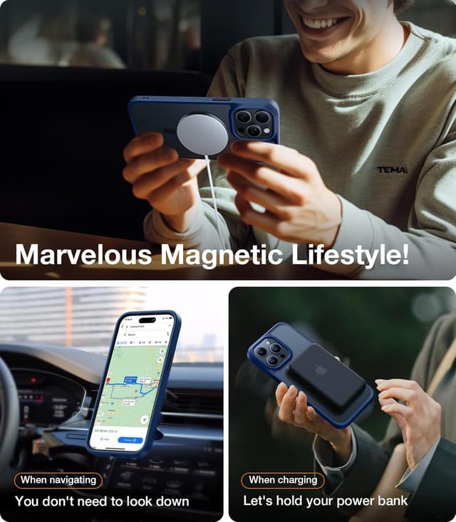 Detalle 2 de TORRAS for iPhone 15 Pro Max Case with MagSafe (12FT Military Shockproof, 20W Charging, Titanium Action Button) – Blue