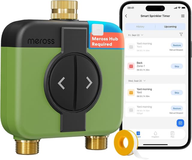 Detalle de meross Centralina Irrigazione WiFi 2 Vie MST200 (richiede hub MSH450/MSH400) con ritardo da pioggia e monitoraggio consumi