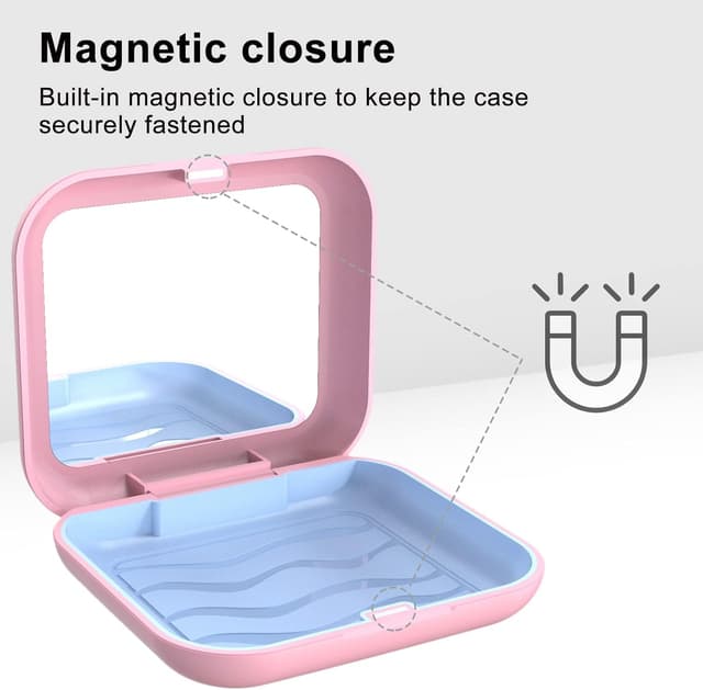 Detalle de BVN Retainer Case with Mirror – Square retainer box for aligners, mouth guards and retainers (Pink)