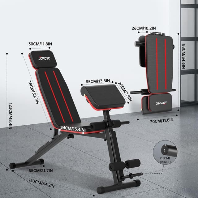 Detalle 2 de JOROTO verstellbare Hantelbank (klappbar) für Home Gym & Ganzkörpertraining, bis 350 kg