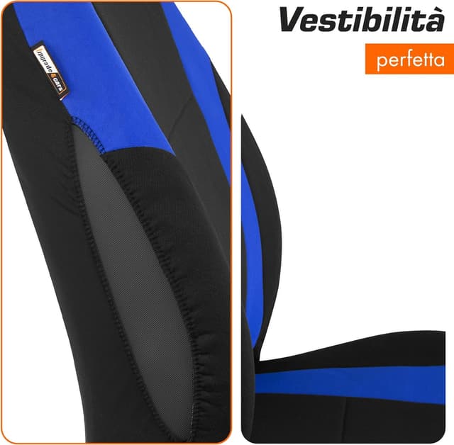 Detalle de Upgrade4cars Coprisedili auto anteriori universali nero/blu (set da 4 pezzi con copri-poggiatesta)