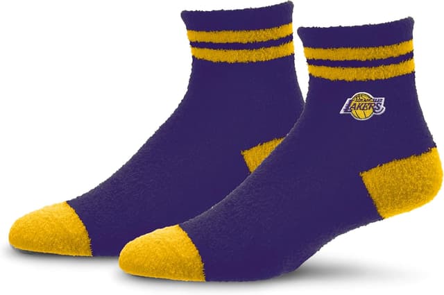 Detalle de For Bare Feet NBA Unisex Kids Cozy Two Stripe Los Angeles Lakers Socks (Youth Shoe Size 13, 1–5)