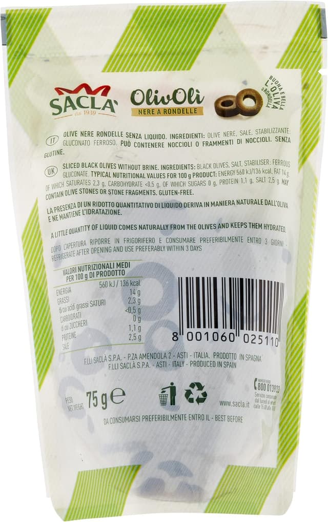 Thumbnail 4 de Saclà OlivOlì Olive nere a rondelle 75g 🫒