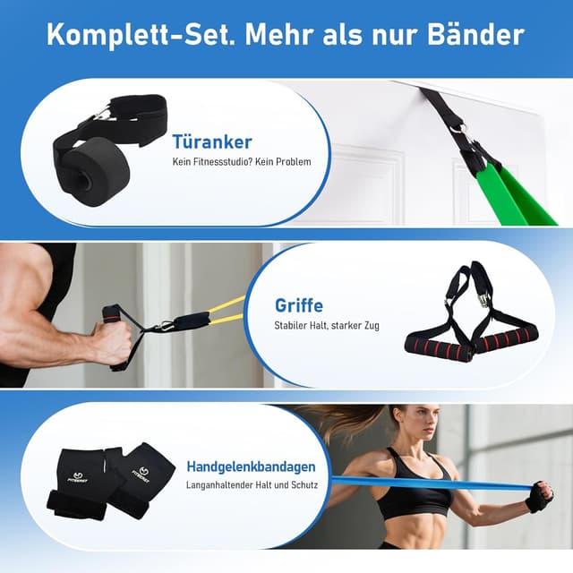 Detalle de FitBeast Widerstandsbänderset (5 Bänder) inkl. Handschuhen & Türanker für Krafttraining zu Hause