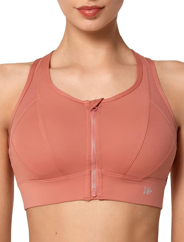 Detalle de Yvette High Impact Zip Front Sports Bra with Mesh Racerback Support (Front Closure)