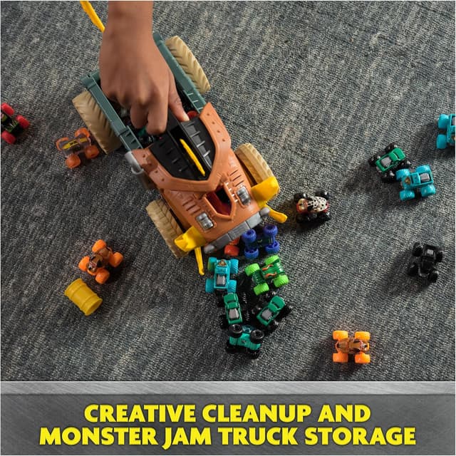 Detalle 2 de Monster Jam Mini Jam Megalodon Mad Hog Chomper and Monster Truck (Fun Cleanup & Storage) Ages 3+