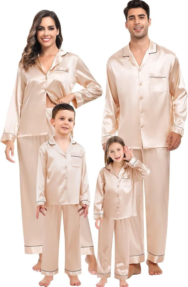 Thumbnail 6 de SWOMOG Girls Pyjamas Set in Silk Satin – Long Sleeve Button-Down 2-Piece Kids Sleepwear