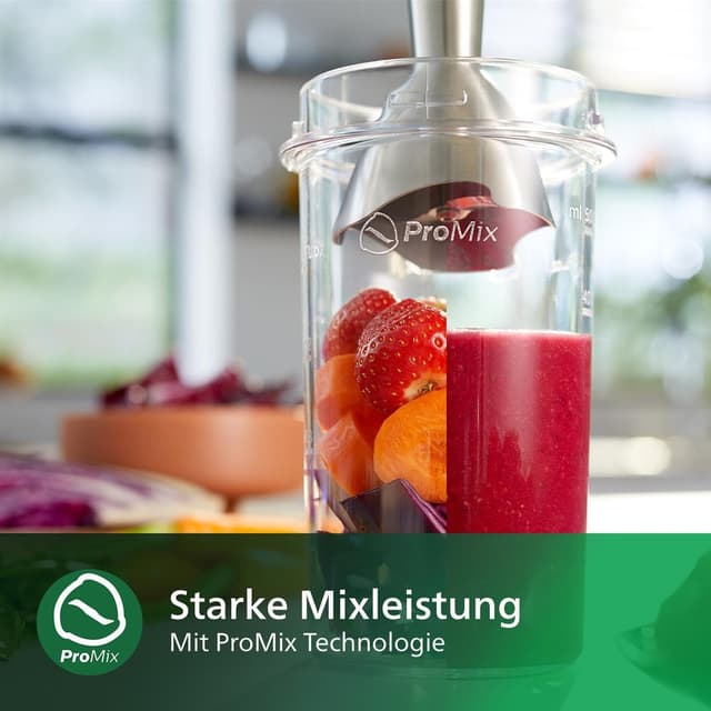 Detalle de Philips Daily Collection ProMix Stabmixer HR2534/00 – 650-W-Motor, Spritzschutz & ergonomisches Design