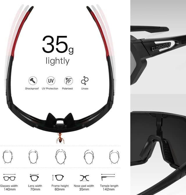 Detalle de Queshark Polarizzati anti-UV: occhiali da ciclismo MTB con lenti intercambiabili