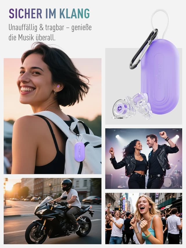 Thumbnail 6 de Hearprotek Music – 2 Paar Gehörschutz-Ohrstöpsel aus Silikon mit Kordel (violett) für Musiker, Festival & Arbeit