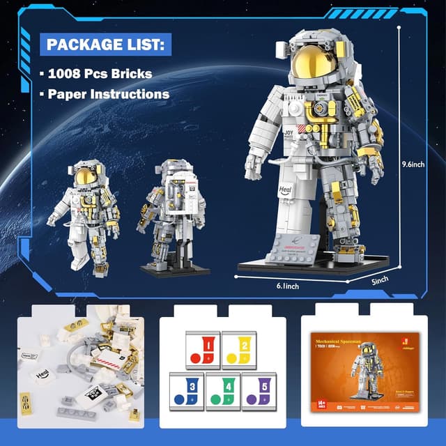 Detalle de JMBricklayer Space Astronaut Building Toy (1008 Pieces) with Display Stand for Adults & Teens 14+